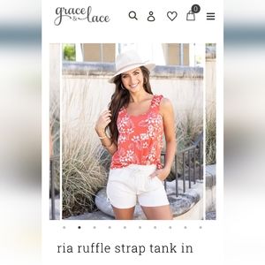Palm Leaf Ria Ruffle Strap Tank in Cayenne by Grace & Lace